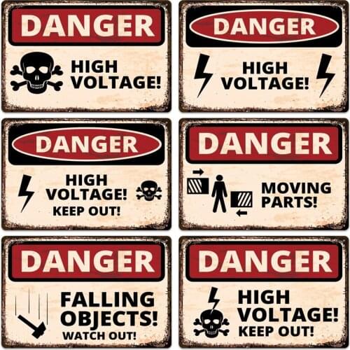 Danger Keep Out Vintage Iron Poster Retro Metal Tin Signs Wall Decor High Voltage Falling Objects Beware Warning Plaques 20*30cm