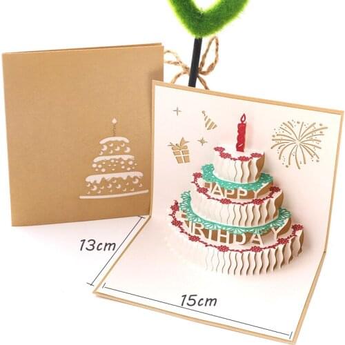 3D Creative Pop Up Handmade Paper Card Birthday Anniversary Cake Candles Greeting Gift Letter Postcard Party Stereo Envelope