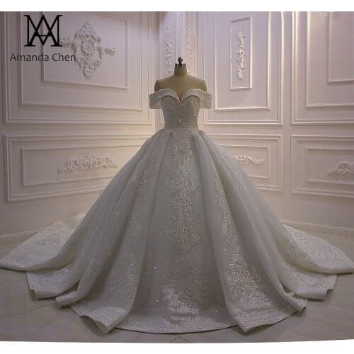 High Quality Off Shoulder Lace Applique Vintage Wedding Dress