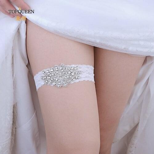 TOPQUEEN Lady Lingerie Garter Rhinestoen Lace Garter Belt Legs Ring Harness Women Belt Wedding Garter bridal girl THS03