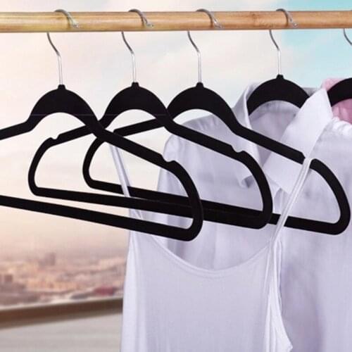 10Pcs Flocking Hanger Plastic Non-Slip Hanger Velvet Drying Rack Black