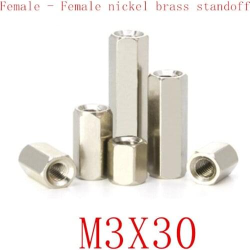 100PCS m3x30 M3*30 Female to Female nickel Brass Standoff Spacer M3 Hexagonal Stud Spacer Pillars