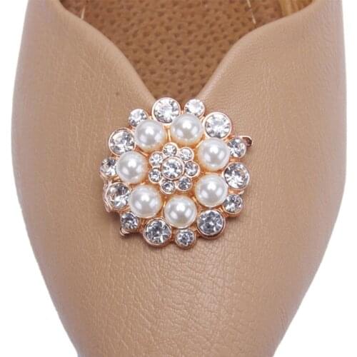 2 Pcs/Set Shoe Clip Women Lady Shoes Decoration DIY High Heel Sandals Charms Luxury Pearl Rhinestone Fashion Unique Floral Ornam