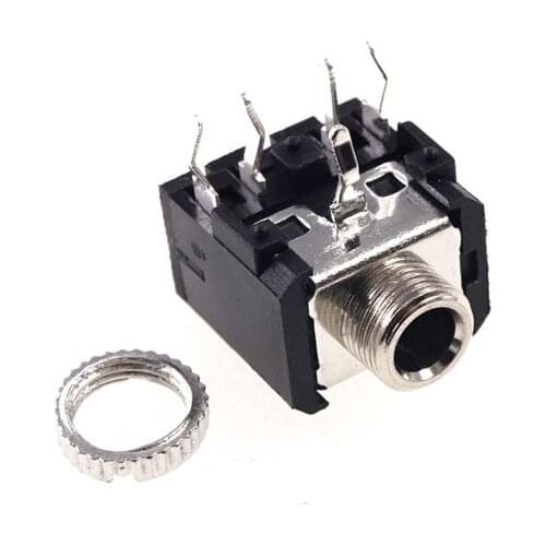 2pcs Screw Phone Jack 3.5mm 5 pin stereo audio socket for 3 poles earphone plug through hole TRS Internal 2 switch for tip ring