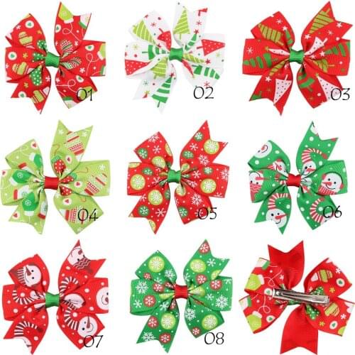 40 pcs/lot, Christmas Bow Clip, Girls Ribbon Bow Hair Clips for Christmas Holiday, Children girls Hair accessories