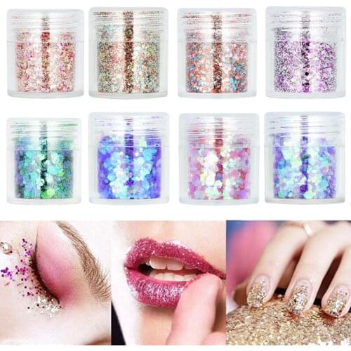 8Colors/set Shimmer Loose Sequins Powder Face Body Glitter Paillette Nail Art Decor Makeup