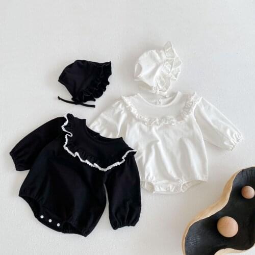 8377 Baby Clothes Newborn Girl Romper With Hat 2021 Autumn Baby Girl One Piece Clothes Butterfly Edge Girls 100Days Clothes