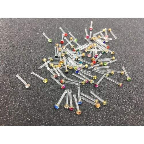 Free shippment LOT100pcs 20G NOSE RETAINERS HIDE PIERCING CLEAR Gems NOSE RING BONE STUD Body Jewelry