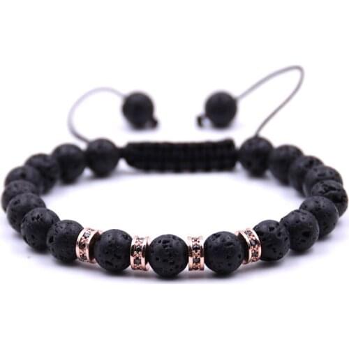 Charm Mens Bracelet 8MM Lava Stone Bracelet CZ Micro-Inlaid Zircon Natural Stone Distance Couple Hand-Woven Bracelet Gift