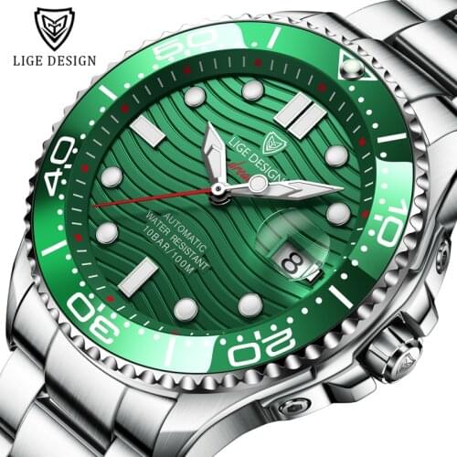 2021 New Sport Mens Mechanical Watches LIGE Top Brand Luxury Automatic Watch Men 100 Waterproof Date Clock Man Diving Wristwatch