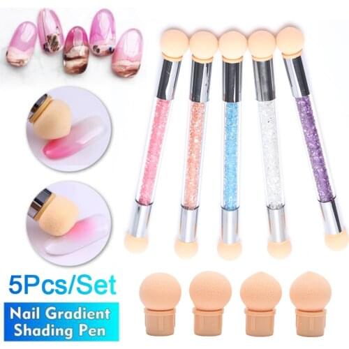Double Head Gradient Nail Brushes Sponges Ombre Designs Gel Nail Polish Glitter Powder Painting Drawing Acrylic Manicure Tool
