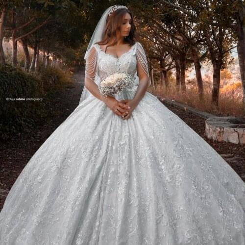 Elegant Ball Gown Lace Wedding Dresses Tassels Cap Sleeves With Long Train Backless Bridal Wedding Dressing Gowns Plus Size