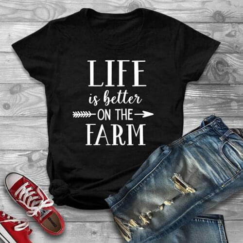 Life Is Better on The Farm Shirt Fashion Letter Printed Crewneck T Shirts Tumblr Women Clothing Unisex Aesthetic Tees