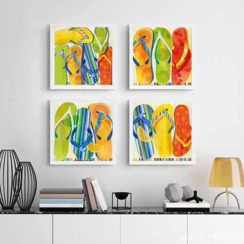 Cotton no frame pastoral cartoon beach shoes canvas printings oil painting printed on cotton home wall art decoration picture