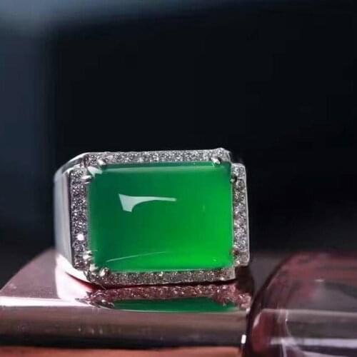 Fine Jewelry Natural Retro 925 Exquisite Carved Green Chalcedony Silver Ring Mother Day or Chrimas Day Gifts