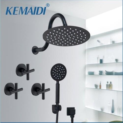 KEMAIDI Square Shower Head Waterfall Spout Shower Faucet Set 8 12 16 Inch Black Shower Rainfall Tub Shower Faucet Bathtub Rain