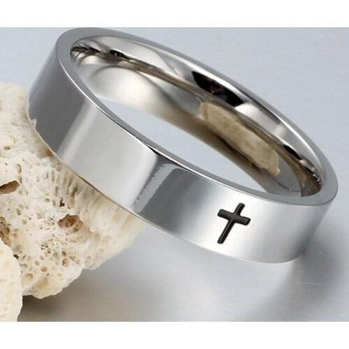 MANGOPIE 6mm Stainless Steel Cross Ring Christian Jesus Christ Lord Prayer for Men and Women