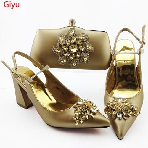 Doershow African Italian Shoes and Bag Set for Wedding High Quality African Shoe Bag Set Decorated with Rhinestone Shoes HOU1-11
