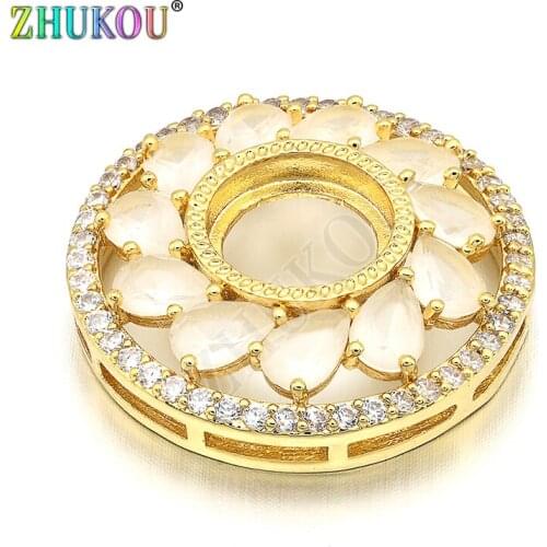 25mm Handmade Brass Cubic Zirconia Round Flower Charms Connectors for Diy Jewelry Findings Making, Model: VS202