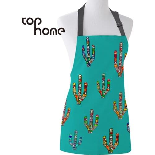 Tophome Kitchen Apron Cactus Geometric Design Printed Adjustable Sleeveless Canvas Aprons for Men Women Kids Home Cleaning Tools