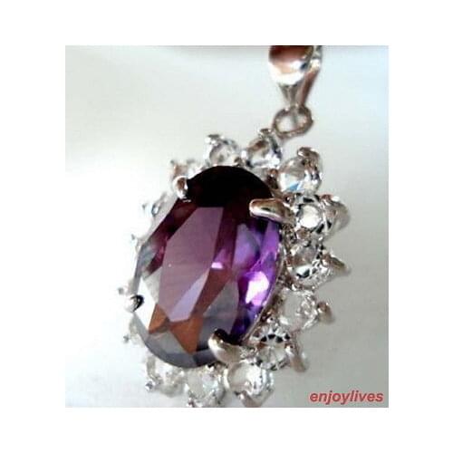 Purple Cubic Zirconia 18KWGP Crystal Pendant & Necklace