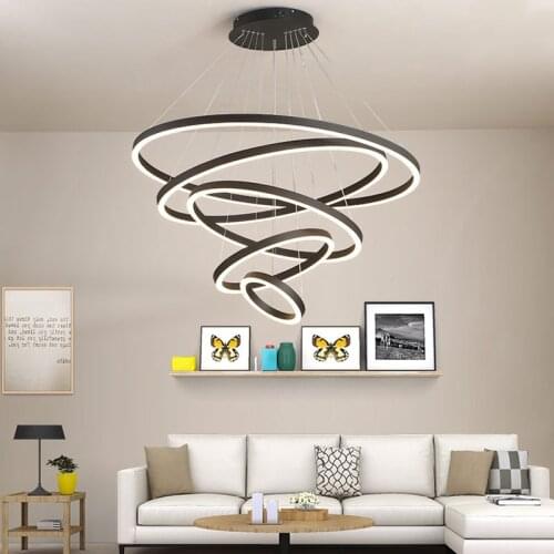 L Duplex staircase chandelier post modern minimalist led light creative living room dining room ring large hanging lamps