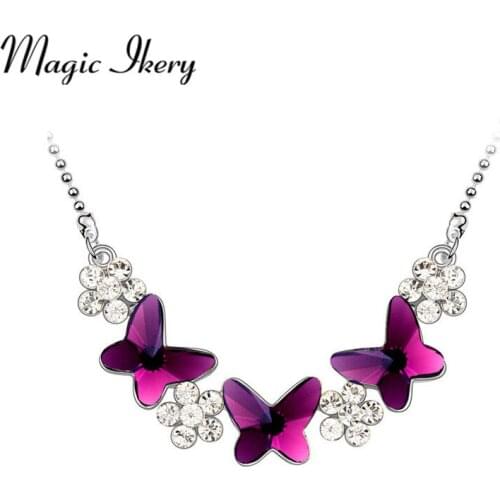Magic Ikery 2016 new design crystal White Gold Color Butterfly Wing pendant Necklace Women Fashion Jewelry MKS00114