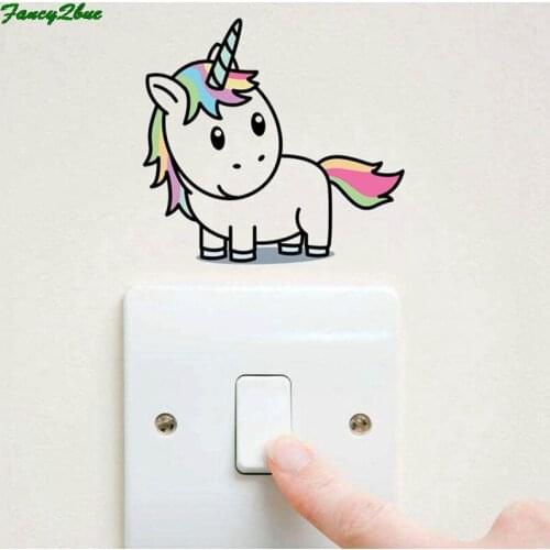Cartoon Unicorn Light Switch Color Wall Stickers For Kids Rooms Bedroom Removable Switch Wall Art Decals Home Decor