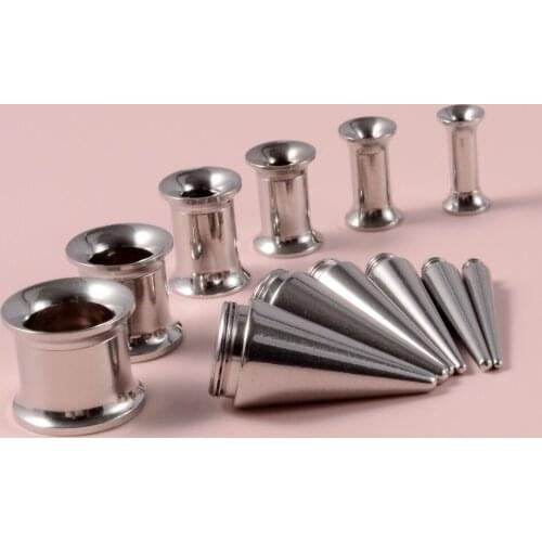 CHUANCI 1 Pair 316L Surgical Steel Ear Taper Tunnel Gauge Kit 2 in 1 Ear Expander Stretching Kit Body Piercing Jewelry