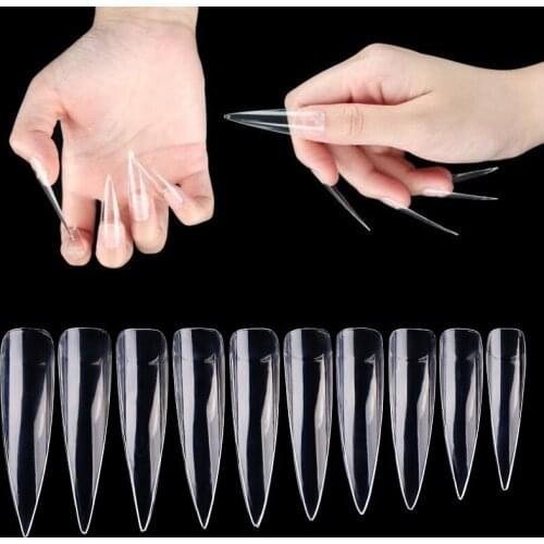 500 Pieces Extra Long Stiletto Half Cover Half CLEAR Acrylic False Nail Tips - 5cm Long Straight Stiletto Press Nail Tips 500pcs
