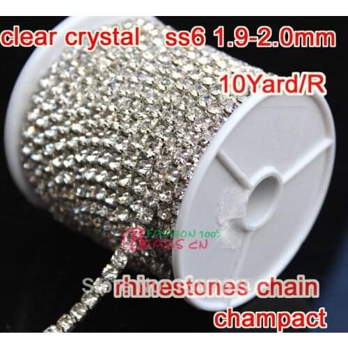 2015 NEW Hot 10 Yard SS6 compact Crystal Silver Glass Strass Rhinestones Cup Chain For Wedding Dress wholesale