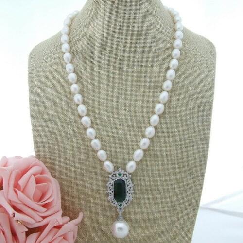 White freshwater Pearl Sea Shell Pearl Necklace inlay zircon tassel long sweater chain necklace fine jewelry
