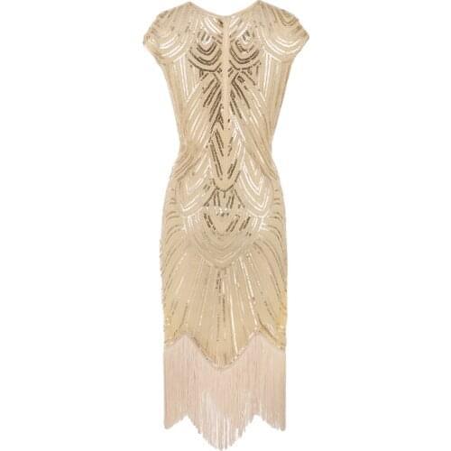 Great Gatsby Dress 1920s Vintage Flapper Sequined Embellished Fringed Sleeve Midi Party Art Deco Double Dress Accessories