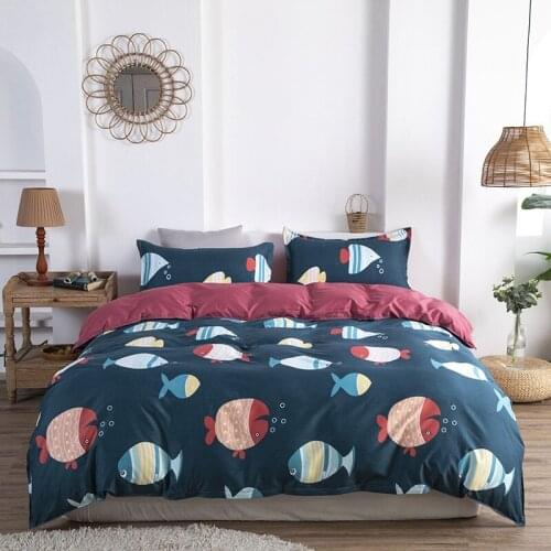 Cartoon fish pattern Duvet Cover 220x240 Pillowcase 3Pcs Quilt Cover 175x220 Bedding Set，Bed Cover Blanket Cover Red bed sheet
