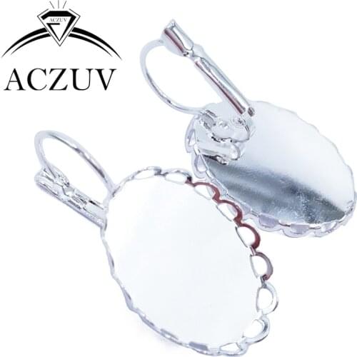 Silver Plated 200Pcs Lace 13x18mm 18x25mm Oval Cabochon Base Setting French Leverback Earring Blank Bezel Earrings LLE002