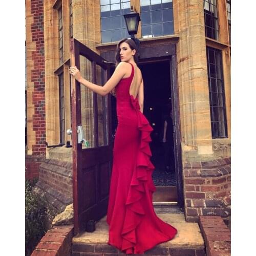 Chiffon Mermaid Prom Dresses 2021 O Neck Backless Long Formal Evening Party Dress with Bowknots Robe De Soiree
