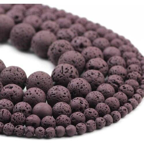 Dark Purple Rubber Paint Natural Stone Lava Spacers 4/6/8/10/12MM Round Loose Beads For Jewelry Making DIY Bracelet Findings