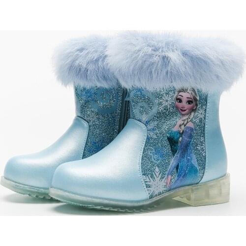 Fleece Flush Warm Girls Boots 2020 New Cartoon Bling Fashon Boots for Girls Winter Children Boots Princess Elsa Snow Boots