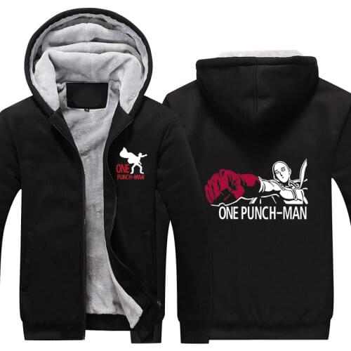 One Punch Man Hero Anime Hoodie Jacket Coat Winter Fleece Thick Warm Sweatshirts Long Sleeve Plus Size