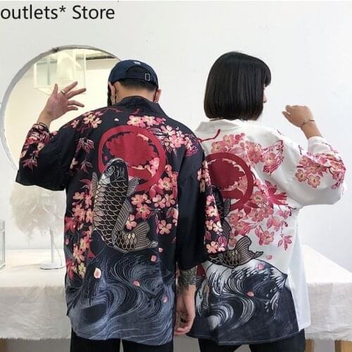 Japanese Traditional Costumes Sakura Kimono Cardigan Man Woman Lovers Clothes Beach Robe Haori Yukata Bushido Outfits
