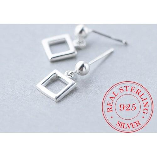 Womens Fashion 100% 925 Solid Sterling Silver Square Drop Earring For Women Young Girls Teen Gift Brincos eh219