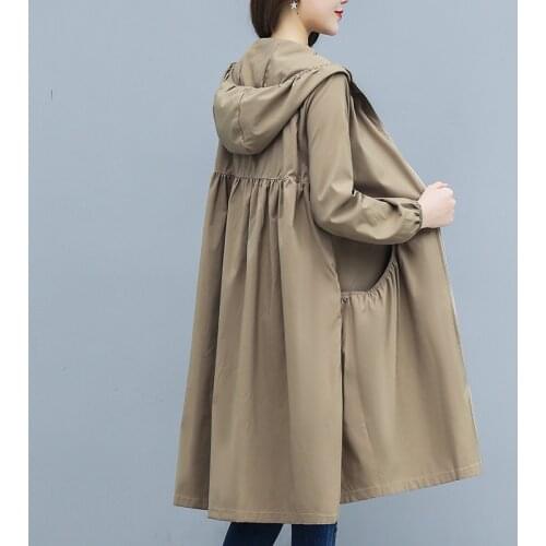 2019 Spring Autumn Women Thin Trench Coat Long Sleeve Loose Casual Hooded Female Windbreaker Korean Harajuku Long Outerwear M169