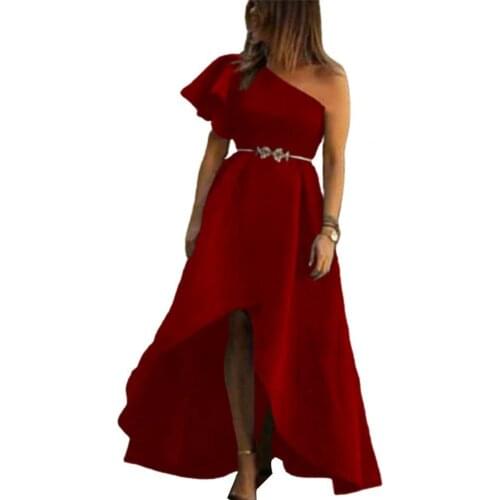 Women dress Short Sleeve Slant Collar Off Shoulder Large Irregular Hem Maxi Dress Femme Dresses party Short sleeve clothes 2021