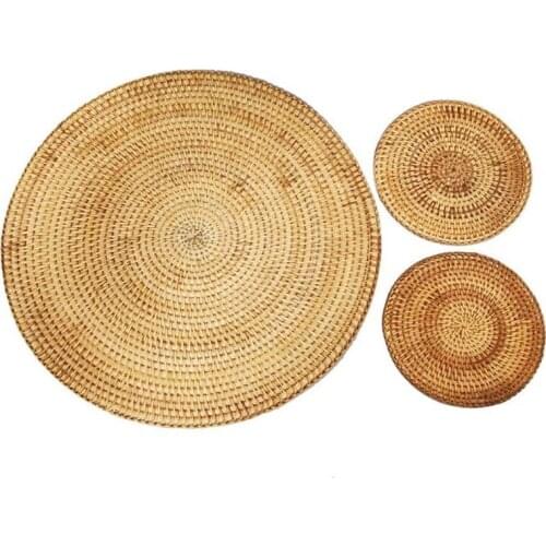 3 Pcs Round Braided Tablemats Rattan Coasters Natural Heat Resistant Mats Table Place Mats Weave Placemats for Kitchen