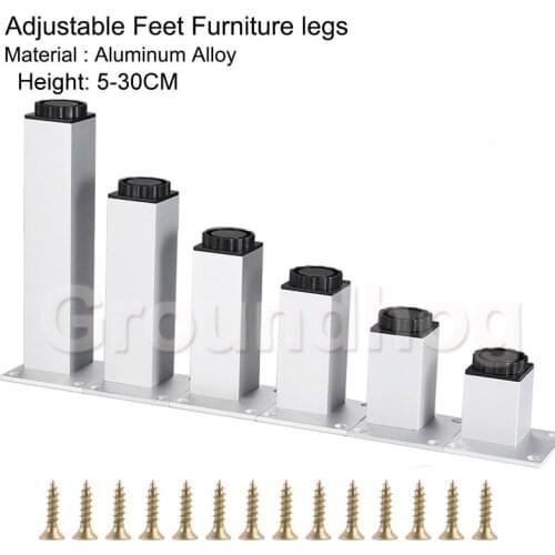 4pcs/lot Aluminum Alloy Furniture Leg Adjustable Silver Square TV Cabinet Sofa Feet Height 50-30cm