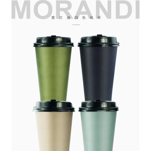 50pcs High quality 500ml pure color disposable coffee cup thickening hot drink paper cups party wedding beverage cup with lids