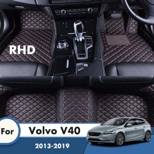 RHD Car Floor Mats Rugs For Volvo V40 2019 2018 2017 2016 2015 2014 2013 Leather Carpets Custom Car Accessories Interior Covers