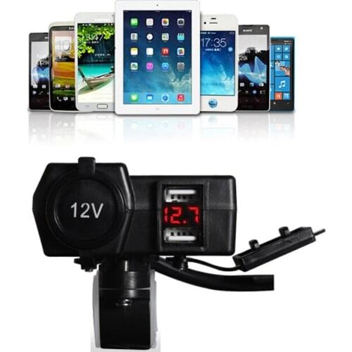Dual USB Port 12V-24V Motorcycle Cigarette Lighter Socket Splitter LED Voltmeter Handlebar Clamp Power Charger Adapter Usb Moto