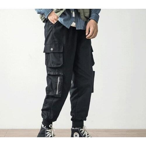 Hip Hop Joggers Men Black Harem Pants Multi-pocket Ribbons Man Sweatpants Streetwear Casual Mens Pants