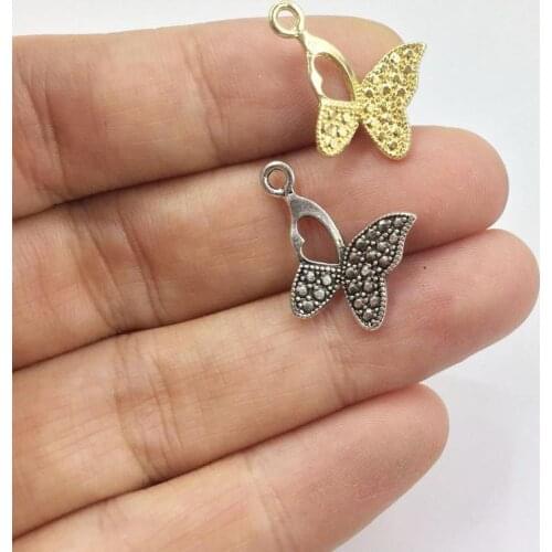 Eruifa 20pcs 14*12mm Nice Butterfly Zinc Alloy necklace,earring bracelet jewelry DIY handmade old and Rhodium silver
